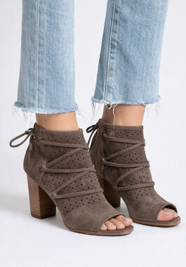 Very Volatile Suede Lace Up Peep Toe Booties Brown Ankle Heels Size 8
